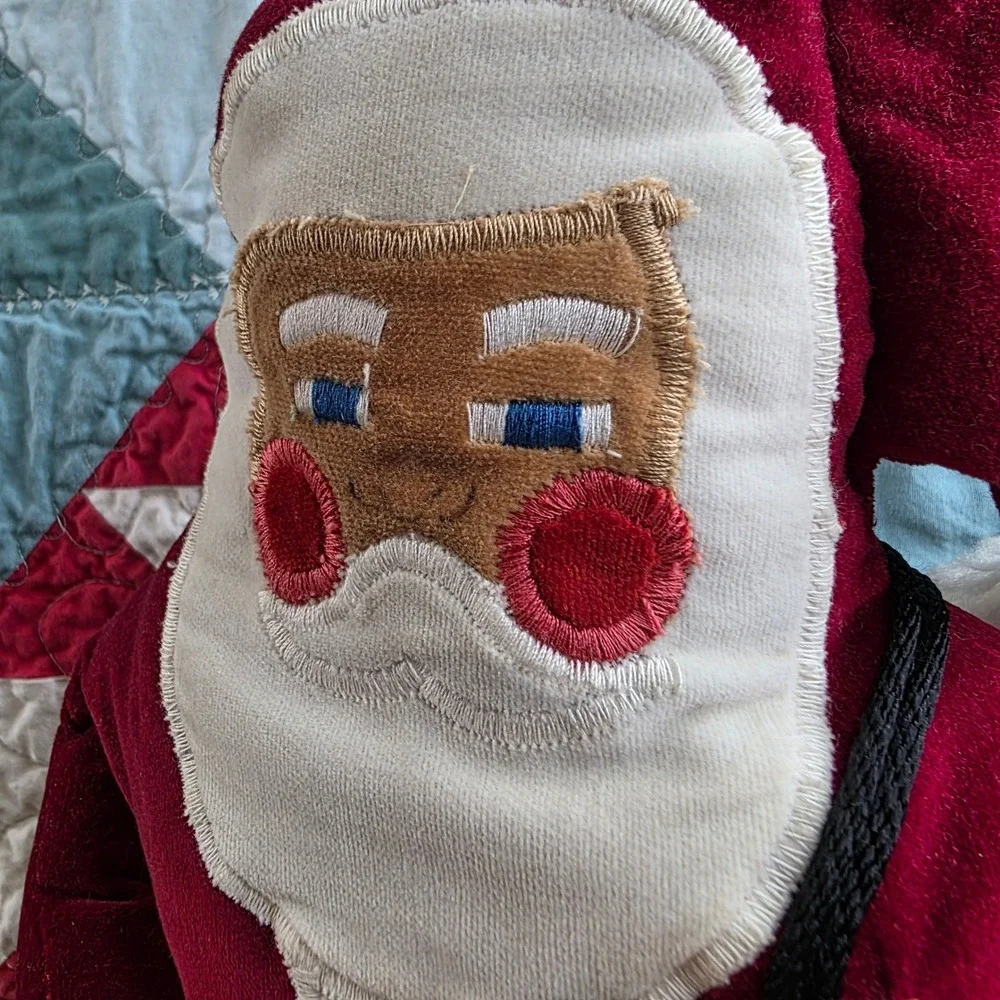 Vintage 70s Favorite Things Inc Santa Claus Plush Stuffed Toy Sack Red Velvet